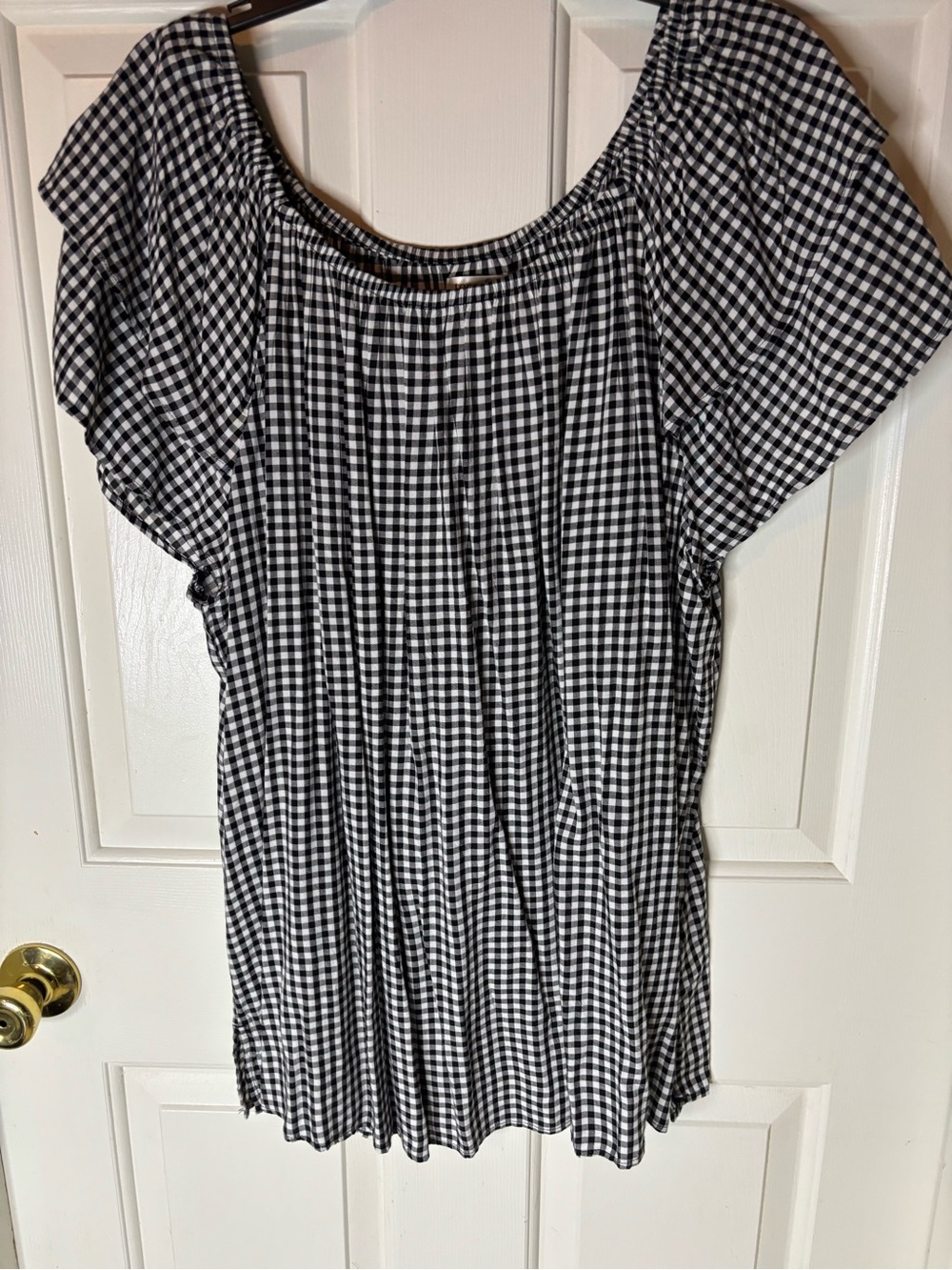 Women’s Blouse Short Sleeve Black and White Gingham Size 2X Like New